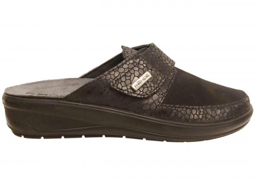 Rohde Pantoffel met Strech en klittenband 6167 90 in de kleur zwart