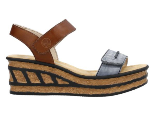 Rieker Sandaal met Klittenband en Sleehak 68198-12 in de kleur cognac