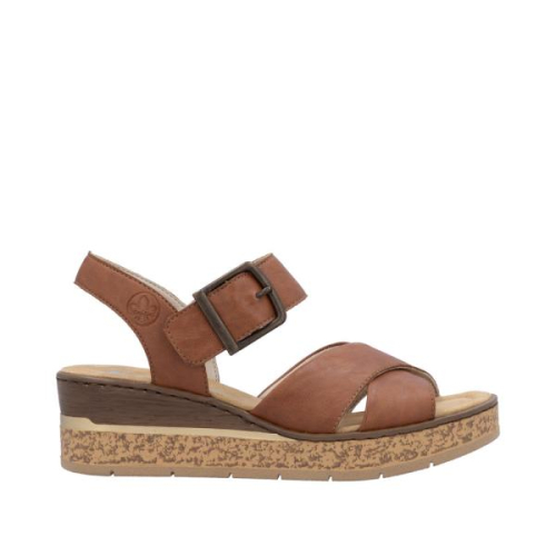 Rieker Sandaal met Klittenband en Sleehak 63795-22 in de kleur cognac