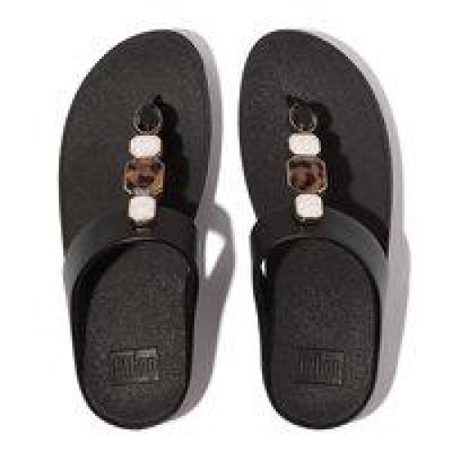 FitFlop TM Fino Multi Stone Leather Toe Post IU9/090 in de kleur zwart
