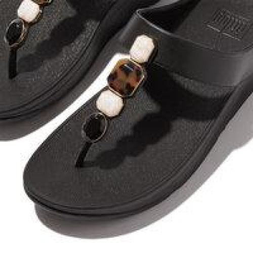 FitFlop TM Fino Multi Stone Leather Toe Post IU9/090 in de kleur zwart