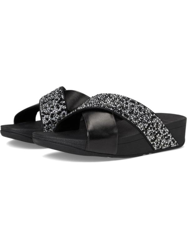 FitFlop TM Lulu Crystal Mix Metallic Cross Slides JE2/090 in de kleur zwart