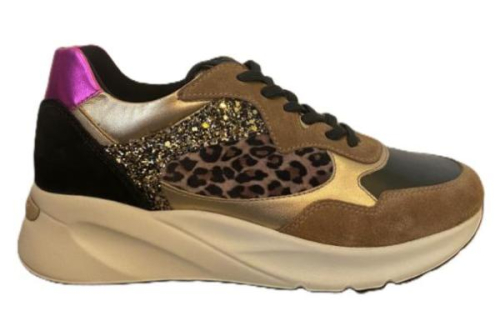 NeroGiardini Sneaker Combi Panter 411531D 442 in de kleur cognac