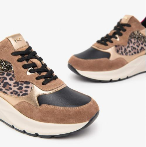 NeroGiardini Sneaker Combi Panter 411531D 442 in de kleur cognac