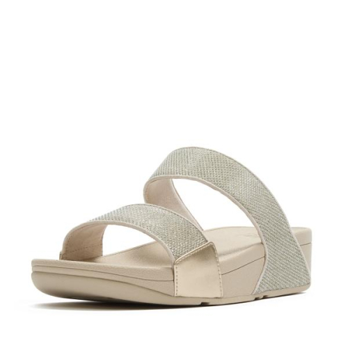 FitFlop TM Lulu Shimmerglitz Slides A4Y 675 in de kleur platinum